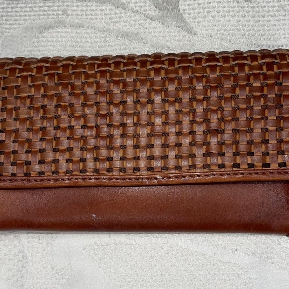Patricia Nash Terresa Large Woven Leather Flap Wallet Color Rust